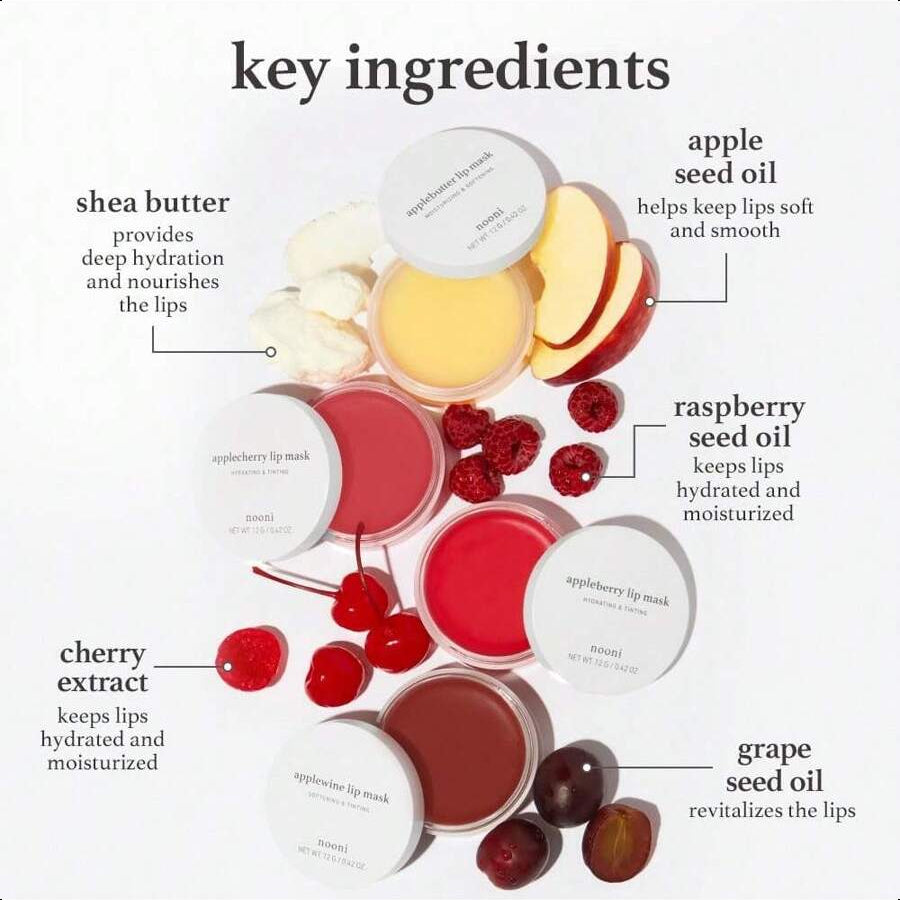 Nooni Applebutter Lip Sleeping Mask 12g/0.42 Oz | Shea Butter, Vitamins, Nourishing Treatment For Dry Lips, Soothing, Overnight Moisturizer, Mother's Day