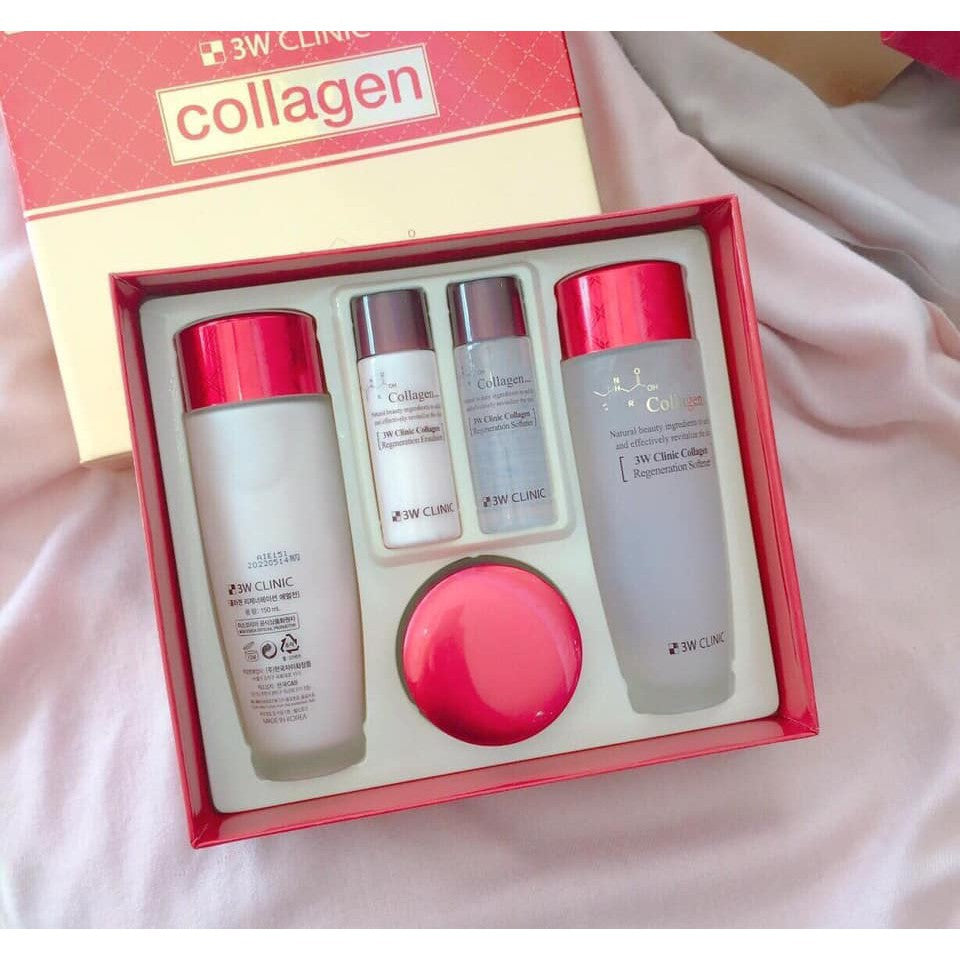 3w CLINIC Collagen skin care booster red box/Collagen Regeneration Softener 150ml/Collagen Regeneration Emulsion 150ml/Collagen Regeneration Cream 60ml 