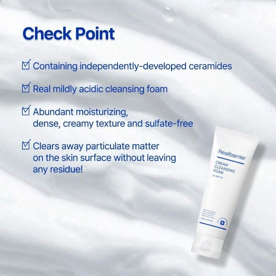 Real Barrier Cream Cleansing Foam | Sulfate-Free Amino Acid Moisturizing Face Cleanser |4.05 Fl Oz (120ml)