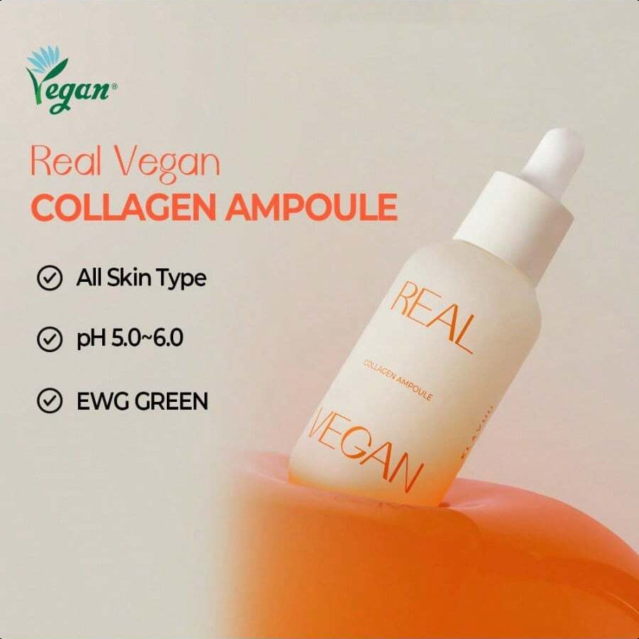 KLAVUU Real Vegan Collagen Ampoule 30ml/1.01 Oz | Powered By High - Potency Vegan Collagen | Deeply Penetrates Skin To Provide Intense Hydration