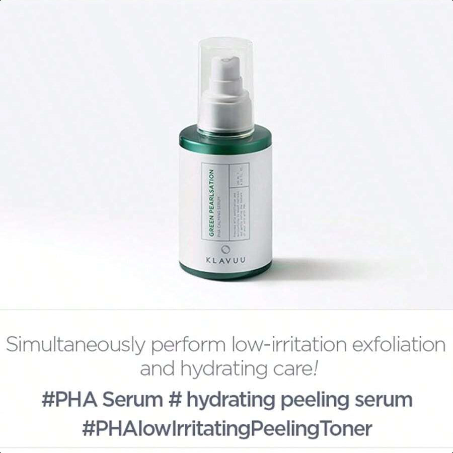 KLAVUU Green Pearlsation Pha Calming Serum 120ml/4.1oz | Mild Exfoliating Serum Infused With Polyhydroxy Acid (Pha) | Contains Tea Tree