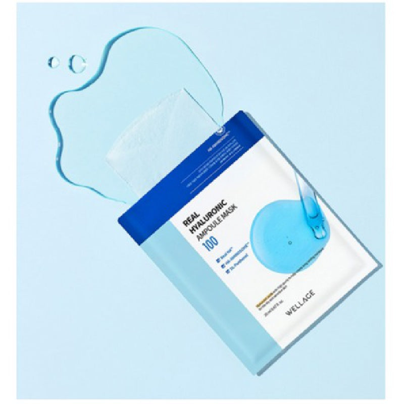 WELLAGE | Real Hyaluronic Ampoule Mask - Hydrating Facial Sheet Mask with Hyaluronic Acid & Amino Acid – For Dry & Rough Skin - High Adhesive Tencel Sheet, 10 Sheet