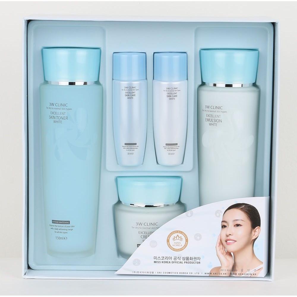 3w Clinic Excellent White Skin Care 3 Set (Toner+Emulsion+Cream) 5 Items