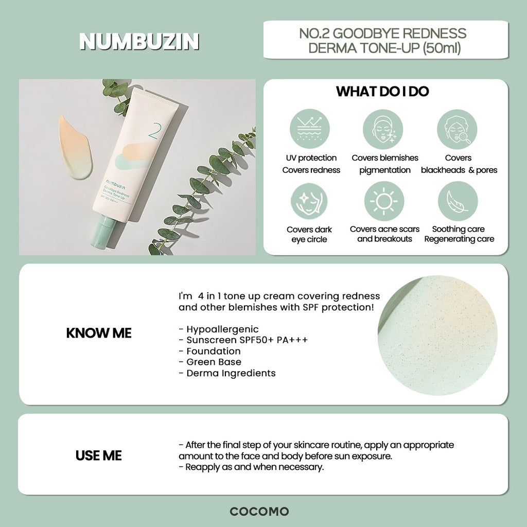 NUMBUZIN No.1-2 Goodbye Redness Derma Tone Up SPF50+ PA++++ 50ml