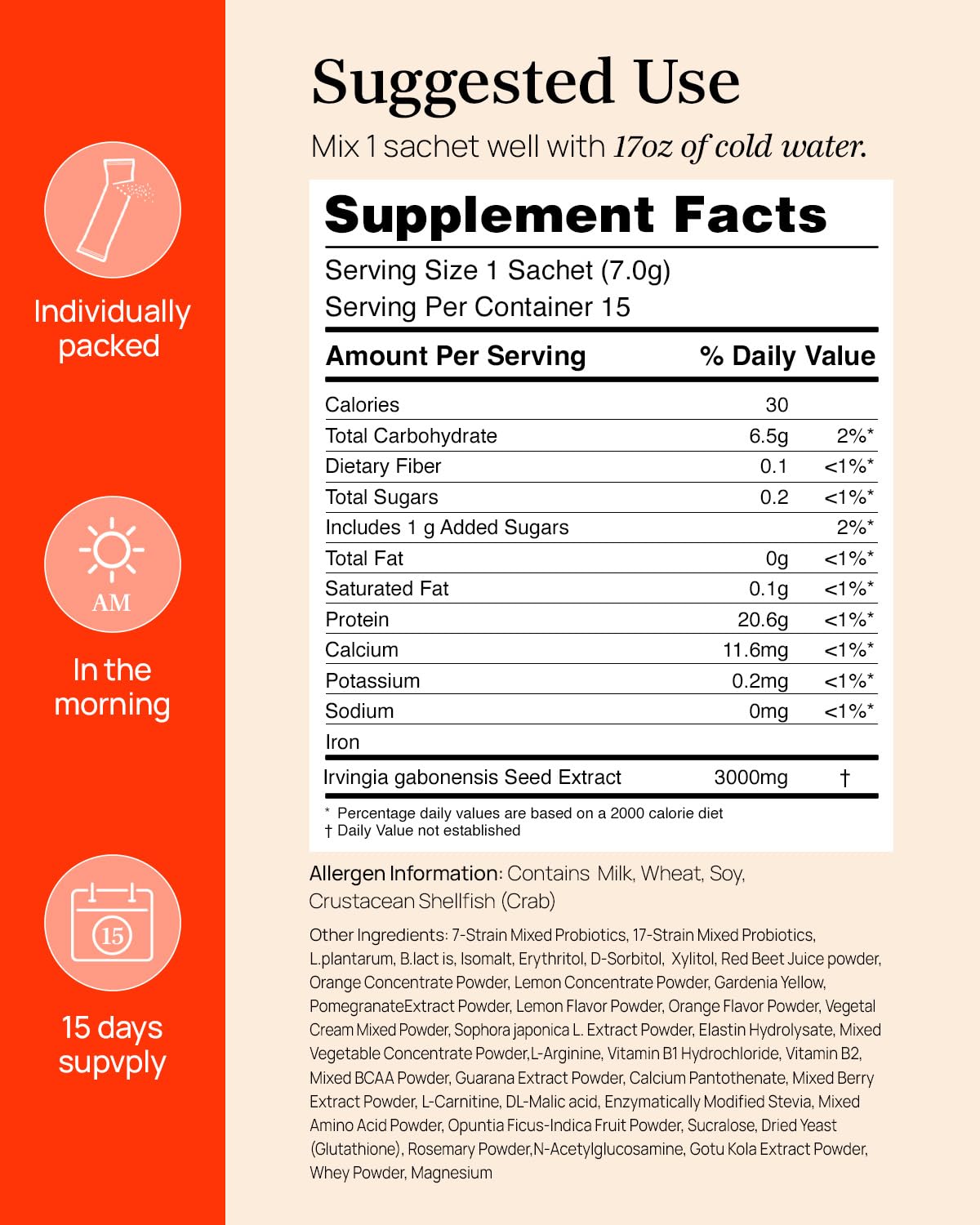 FOODOLOGY Burningology Drink Mix (15 Days) - African Mango (Irvingia Gabonensis) Seed Extract. Healthy Body and Probiotic Boost.