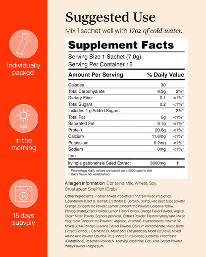 FOODOLOGY Burningology Drink Mix (15 Days) - African Mango (Irvingia Gabonensis) Seed Extract. Healthy Body and Probiotic Boost.