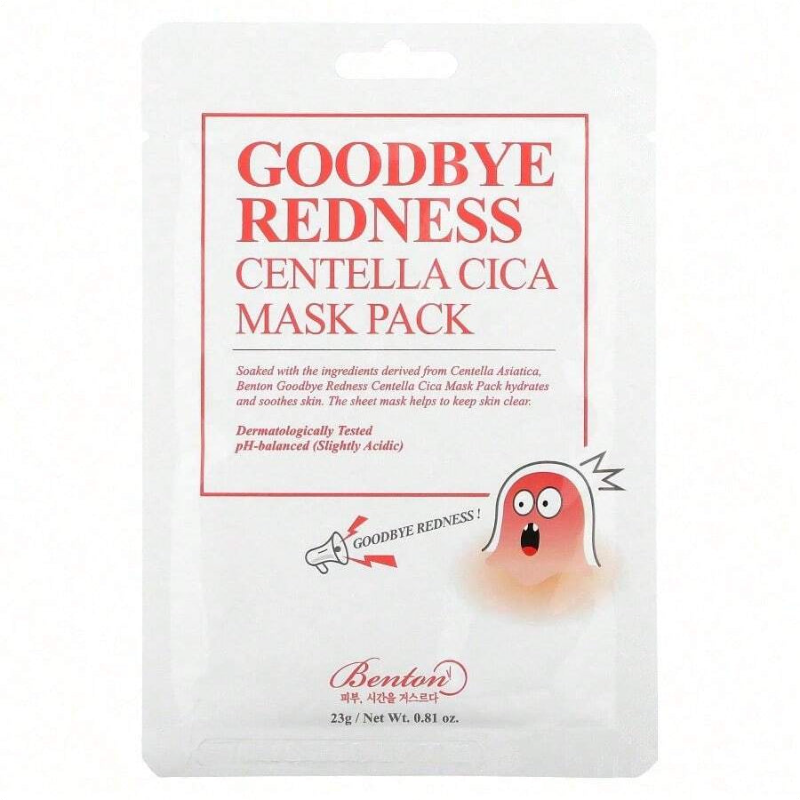 Benton Goodbye Redness Centella Cica Beauty Mask Pack, 10 Sheets, 0.81 Oz (23 G) Each