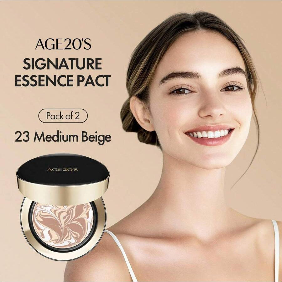 Age20's Signature Essence Pact SPF 50+ | Pack Of 2 | 23 Medium Beige14g/0.49 Oz | Cream Foundation, Dewy Finish
