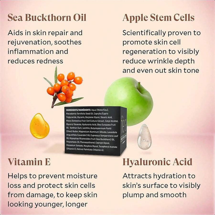 Fiera 24-Hour Rejuvenating Face Cream With Apple Stem Cells 50ml/1.69 Oz - Anti-Aging Moisturizer For Mature Skin, Day