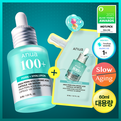 ANUA PDRN Hyaluronic Acid 100 Capsule Serum 30ml+30ml refill