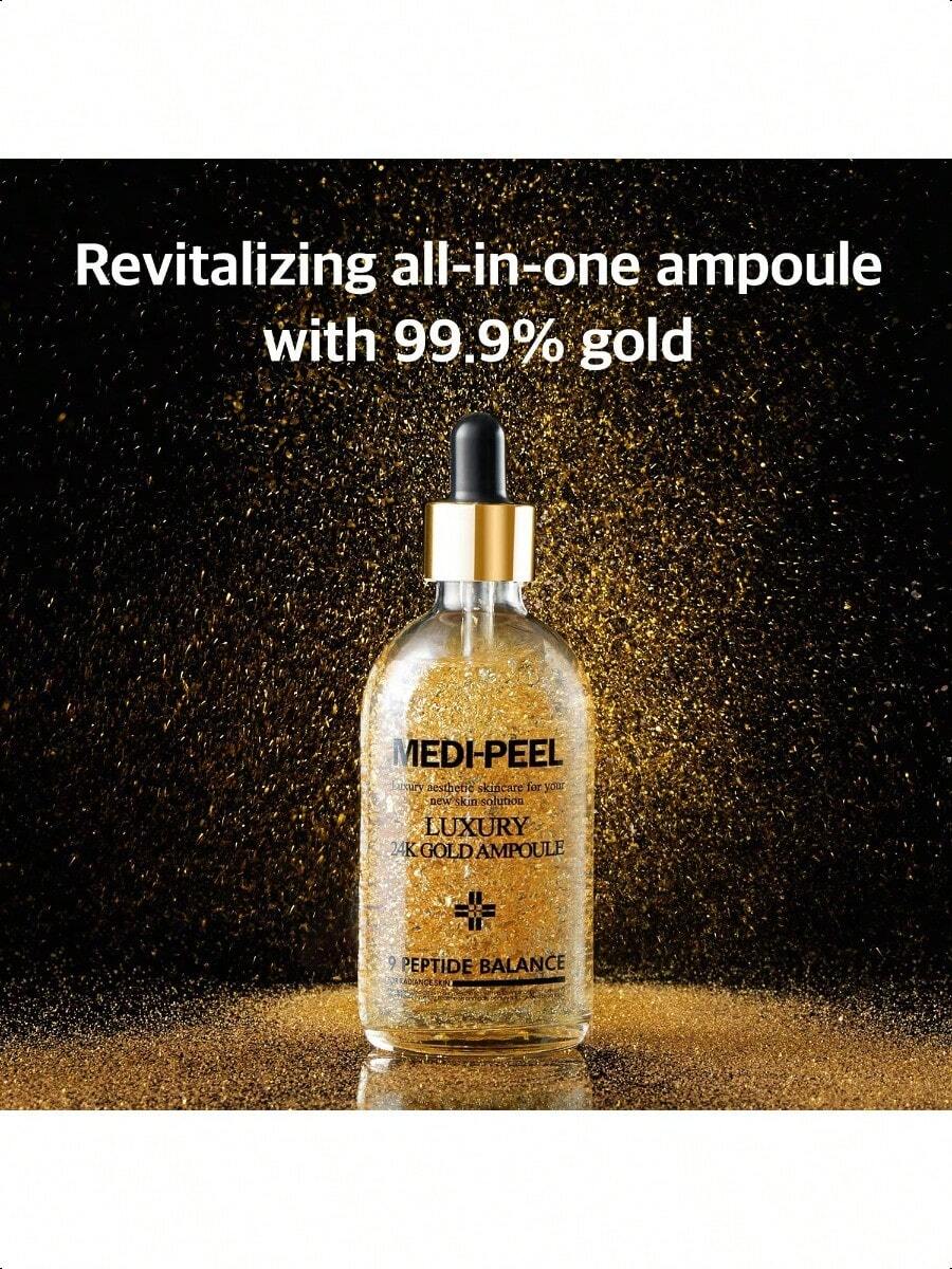 Medipeel Pure Gold 24K Ampoule 3.38 Fl.Oz / 100ml | 99.9% 24K Pure Gold All In One Ampoule, 5 Revitalizing Extracts To Minimize Moisture Loss, Brightens | Korean Skincare, For All Skin Types