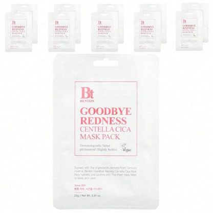 Benton Goodbye Redness Centella Cica Beauty Mask Pack, 10 Sheets, 0.81 Oz (23 G) Each