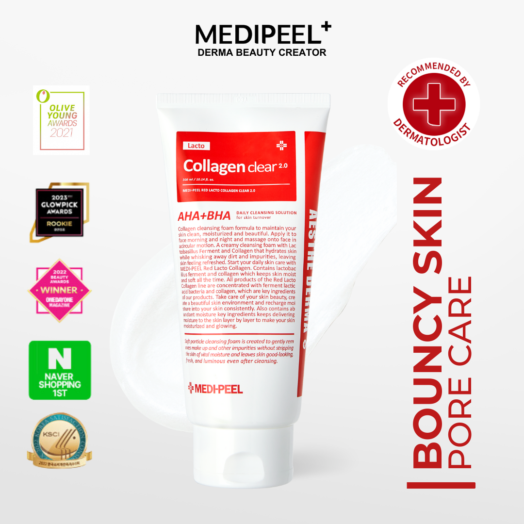 MEDIPEEL Red Lacto Collagen Clear 2.0 Bouncy Skin Cleansing Foam (UPGRADED) 120ml/300ml (Cleanser, Facial, Probiotics, Collagen, Skincare, Korea, Pore Shrinking)