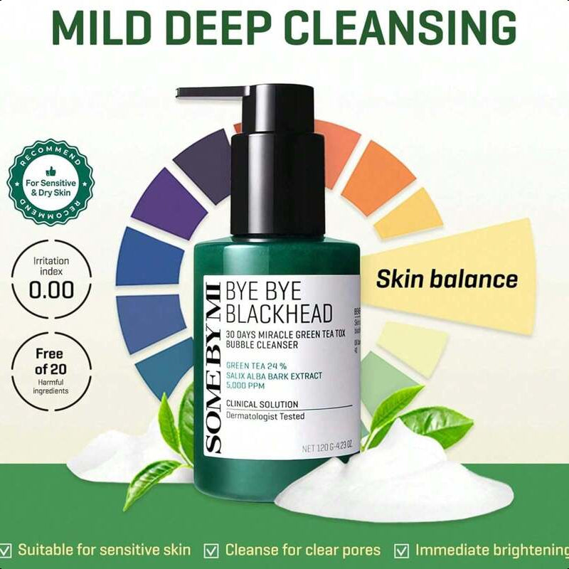 SOME BY MI Bye Bye Blackhead 30 Days Miracle Green Tea Tox Bubble Cleanser 4.23oz, 120g