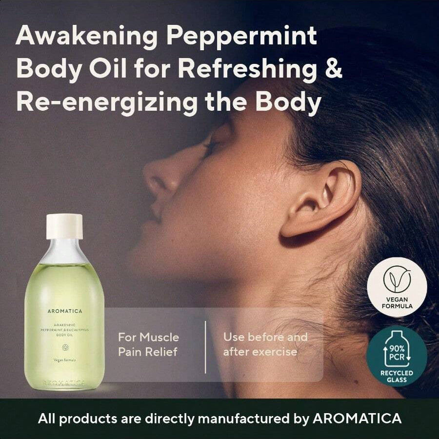 Aromatica Awakening Body Oil Peppermint & Eucalyptus Aromatherapy Oils 100/3.38 Oz