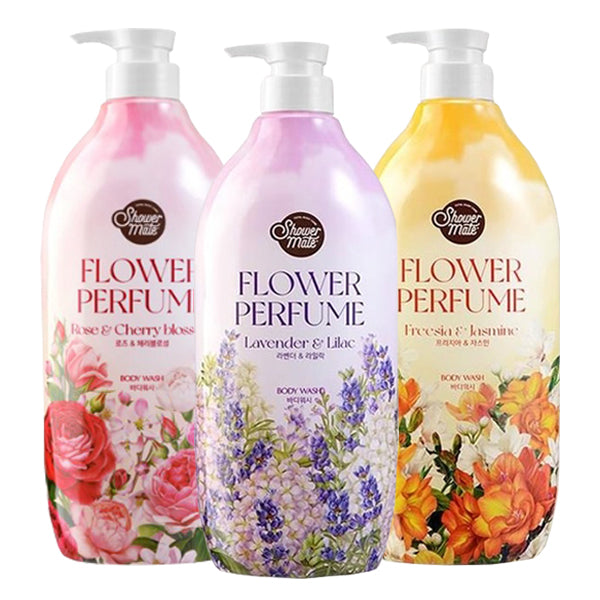 Shower Mate Parfum body washed 900ml Rose + Lavender + Zasmine, Any Skin, 900ml, 1set