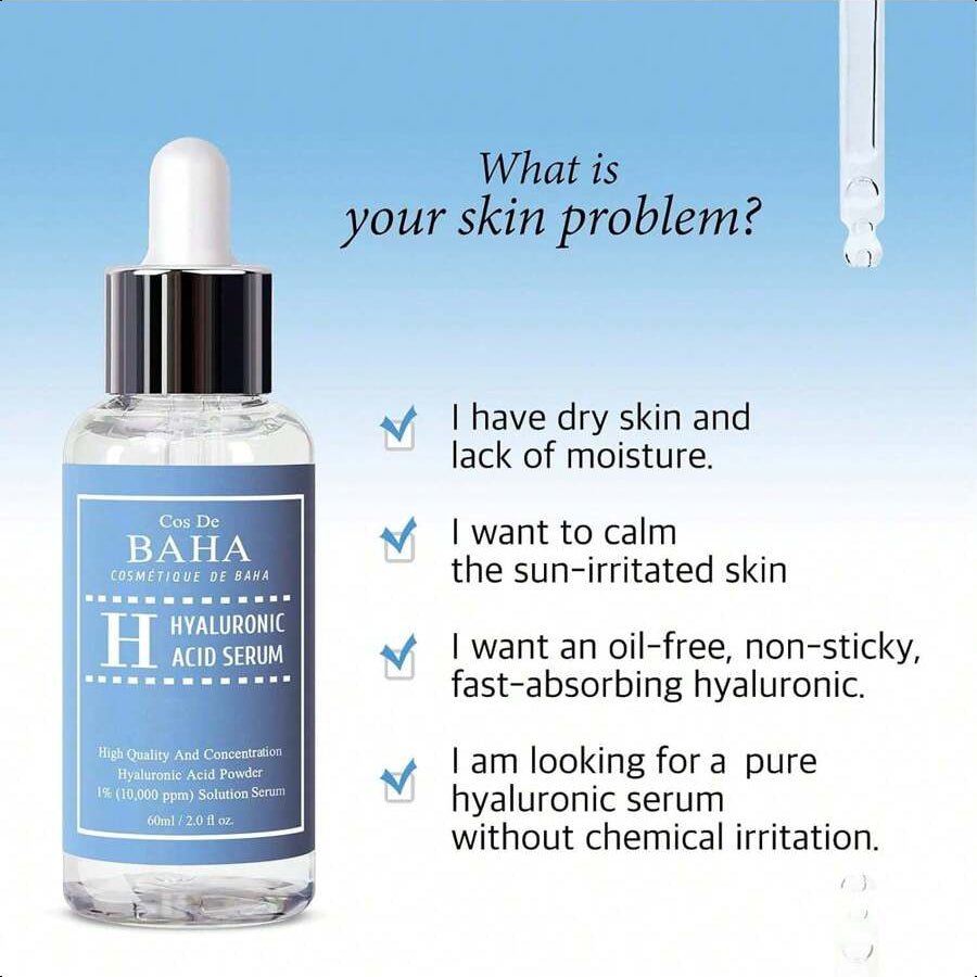 Cos De BAHA Pure Hyaluronic Acid 1% Serum 10,000ppm 60ml/2.02 Oz