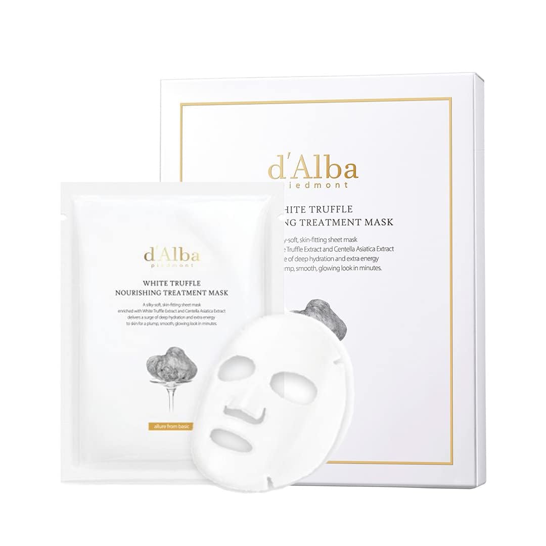 d’Alba Italian White Truffle Nourishing Mask, Vegan Skincare, Nourishing Sheet Mask for Dry and Tired Skin, Deep Hydration Mask, Korean Skin Care