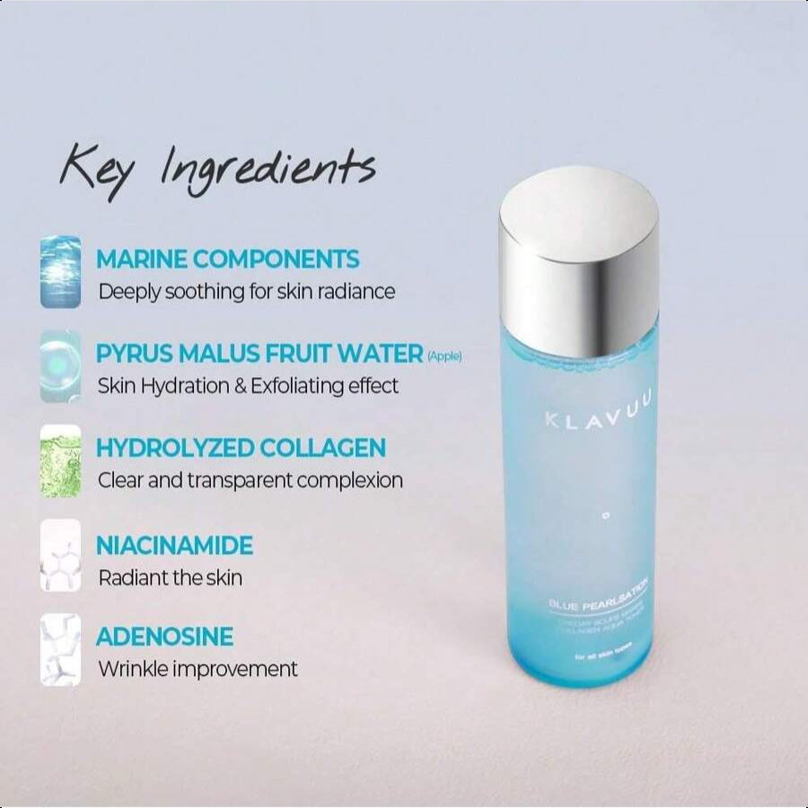 KLAVUU Blue PEARLSATION ONE Day 8 Cups Marine Collagen Aqua Toner 140ml/4.73 Oz - Deeply Hydrating & Soothing For Skin Radiance