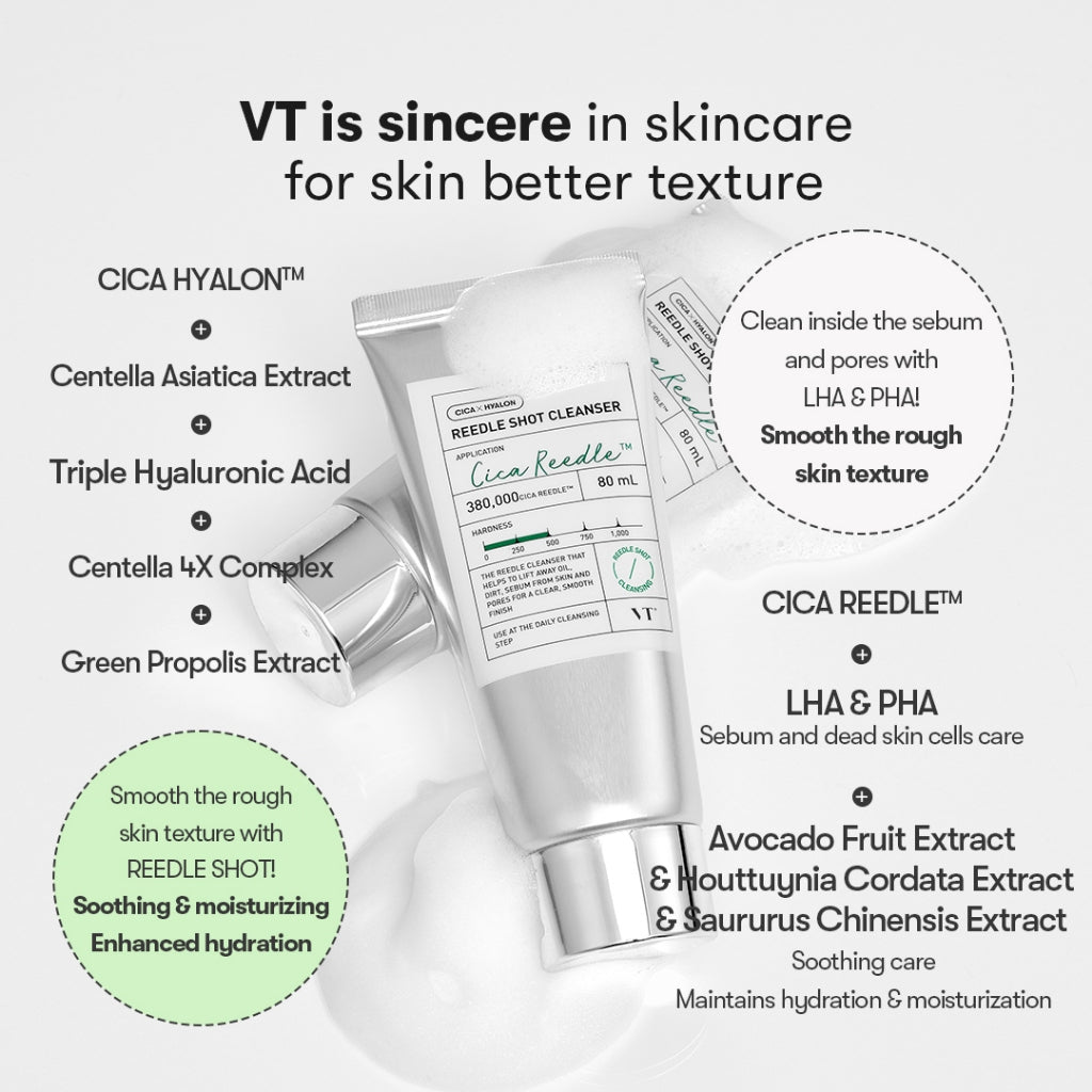 [VT] REEDLE SHOT Cleanser 80ml Hypoallergenic Cleanser, exfoliating care, LHA & PHA