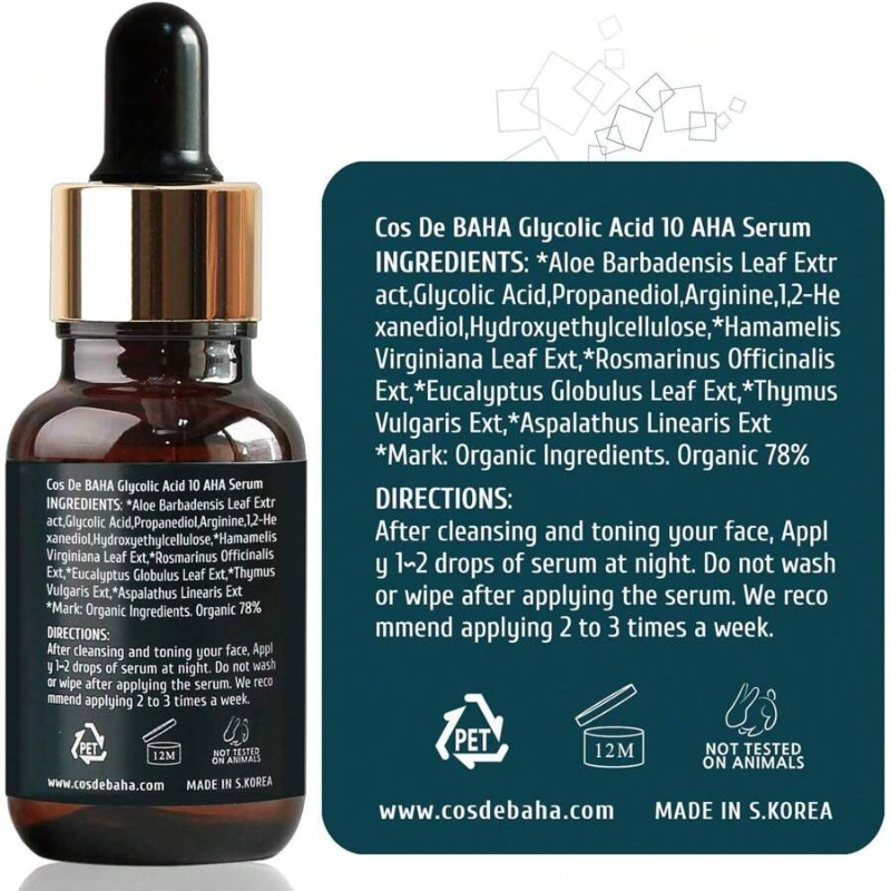Cos De BAHA Glycolic Acid 10% AHA Serum 30ml