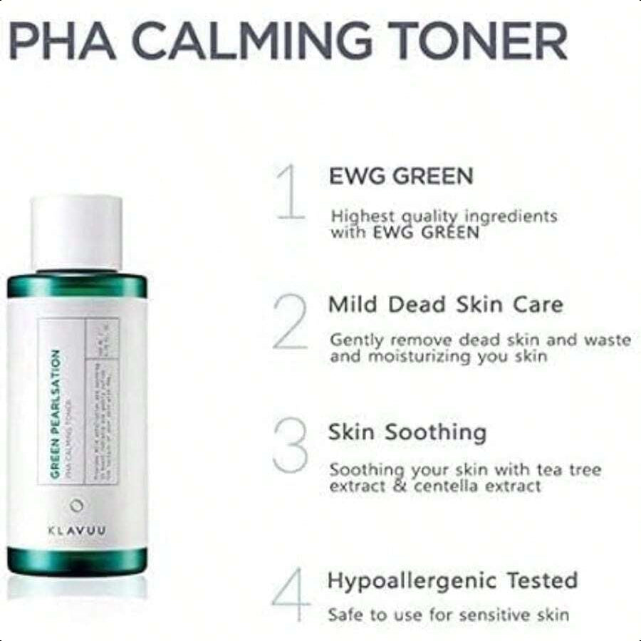 KLAVUU Green Pearlsation Pha Calming Toner 200ml/6.76 Oz | Infused With Gentle Pha (Polyhydroxy Acid) And Soothing Green Tea Extracts