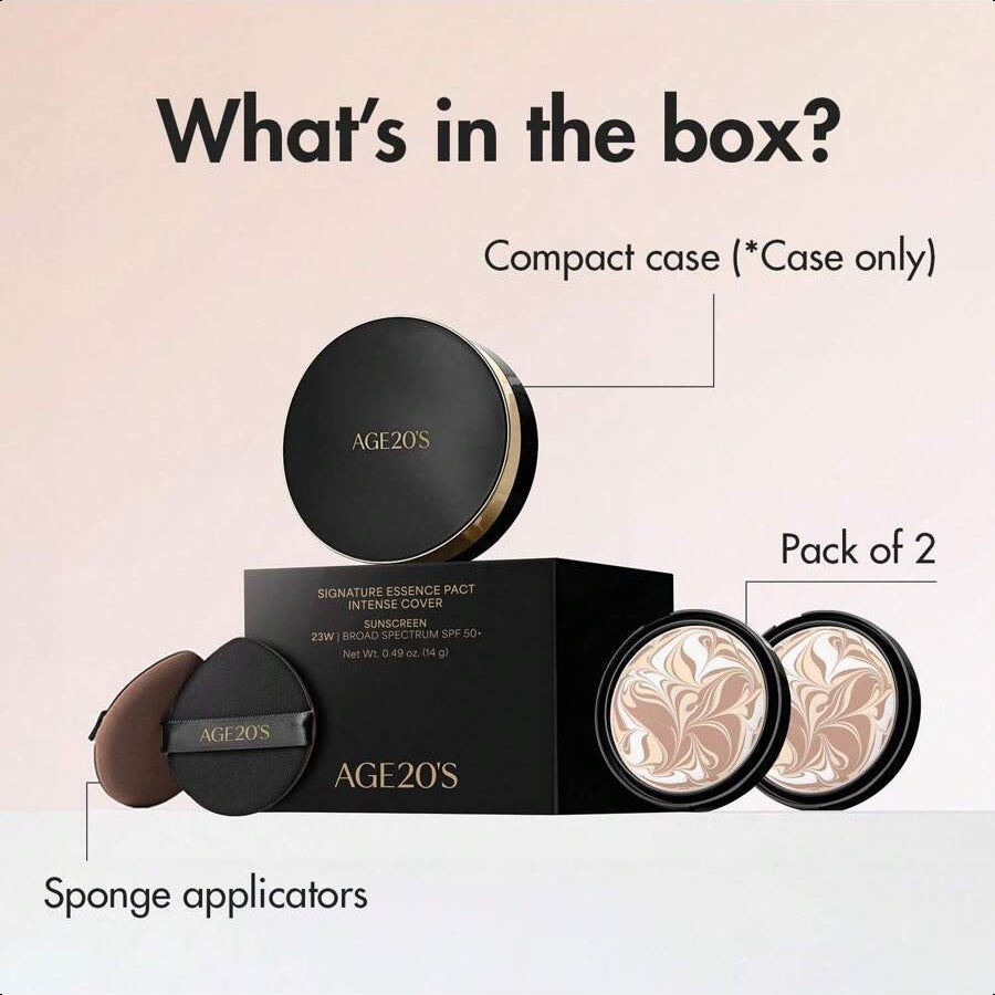 Age20's Signature Essence Pact SPF 50+ | Pack Of 2 | 23 Medium Beige14g/0.49 Oz | Cream Foundation, Dewy Finish