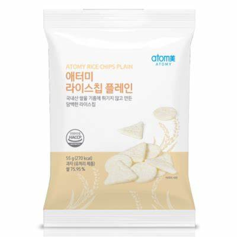 Atomy Rice Chips Plain and Onion Non-Fried Organic Healthy 12 Plain, 55g, 1 Set