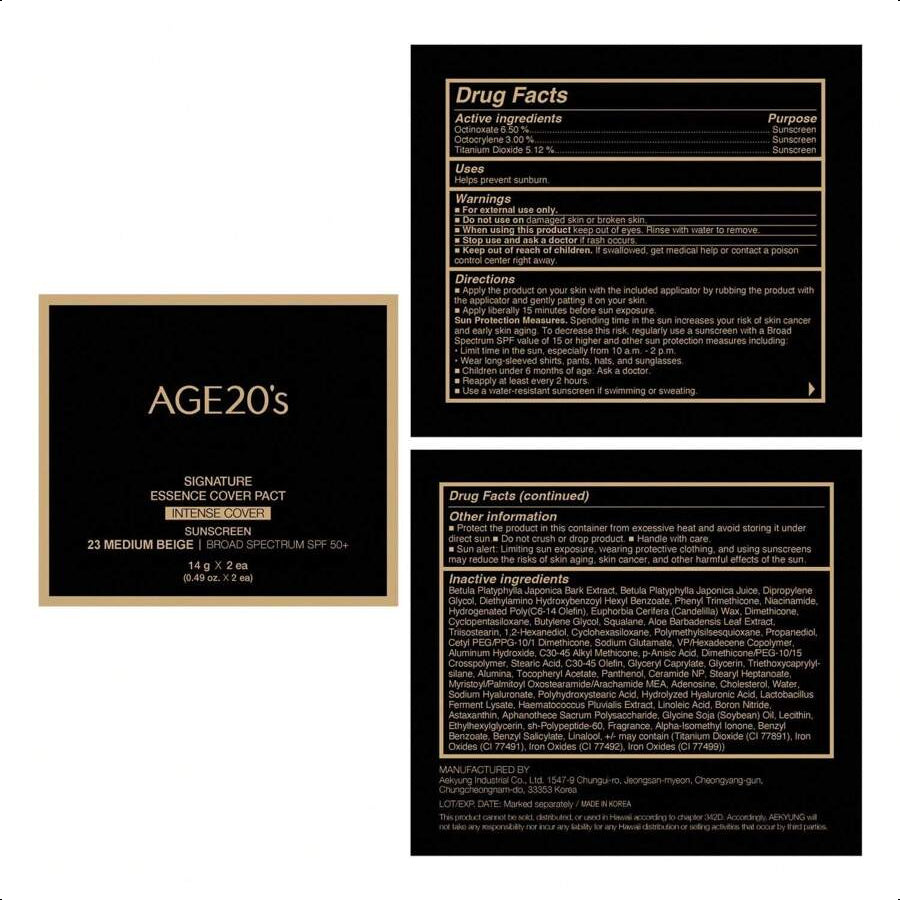 Age20's Signature Essence Pact SPF 50+ | Pack Of 2 | 23 Medium Beige14g/0.49 Oz | Cream Foundation, Dewy Finish