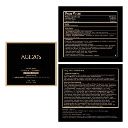 Age20's Signature Essence Pact SPF 50+ | Pack Of 2 | 23 Medium Beige14g/0.49 Oz | Cream Foundation, Dewy Finish
