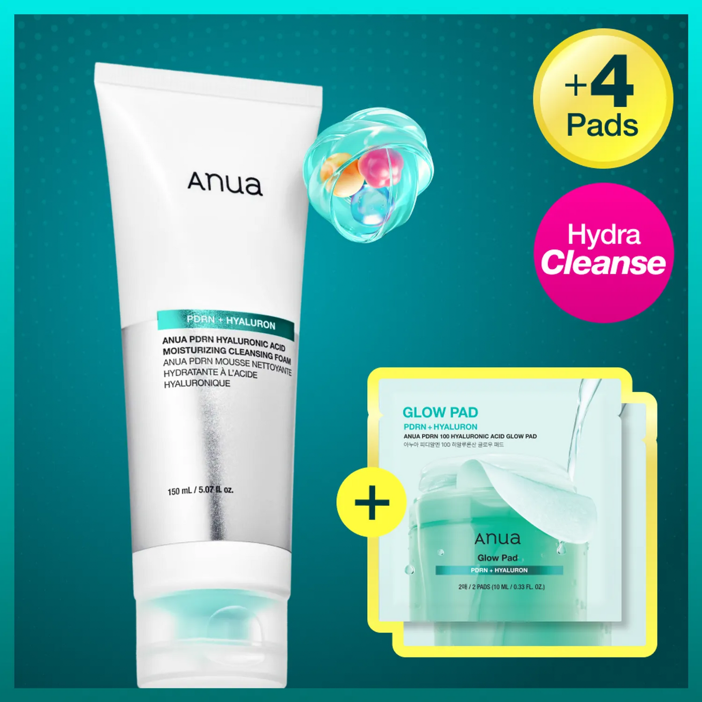 Anua PDRN Hyaluronic Acid Moisturizing Cleansing Foam 150ml Set (+PDRN Pad 2P*2ea)