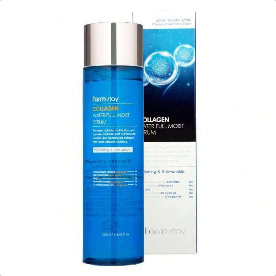 Farmstay Collagen Water Full Moist Serum 8.45 Fl. Oz/ 250ml | Moisturizing Serum With Hydrolyzed Collagen For Hydration And Elasticity, Korean Skin Care