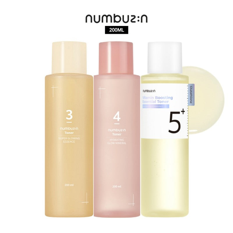 Numbuzin Toner No.3 Super Glowing Essence Toner | No.4 Hydrating Glow Mineral Toner | No.5+ Vitamin Boosting Essential Toner