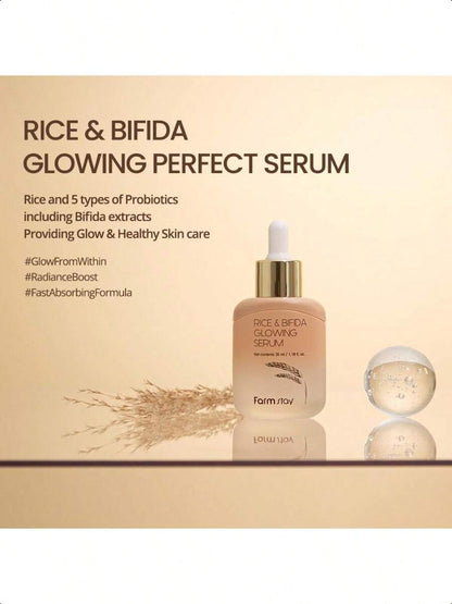 Farmstay Rice & Bifida Glowing Serum, Dark Spot Remover Correcting For Face With Niacinamide, For Women & Men, Korean Skin Care, 1.18 Fl. Oz.35ml