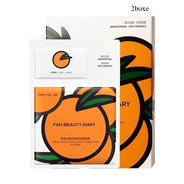 FAN BEAUTY DIARY VC Large Orange Double-Cabin Facial Mask - Smooth Skin with Light Pigment Removal and Whitening Effects. 1 application, 1 application for 20 minutes. Anti-wrinkle, firming, brightening, and improving dull complexion. 5 sheets per box