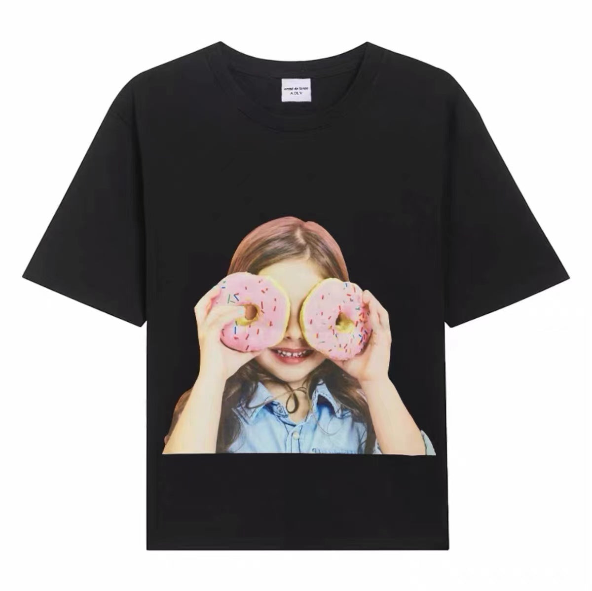 ADLV donut T-shirt with teddy bear print loose short sleeved shirt for men and women