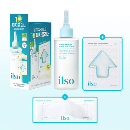 ILSO Super Melting Sebum Softener, 5.07 fl oz. + Skin Wrap Cotton Pad, 40pads(108*1.57 inch)+1 Peptide Pore Tension Mask