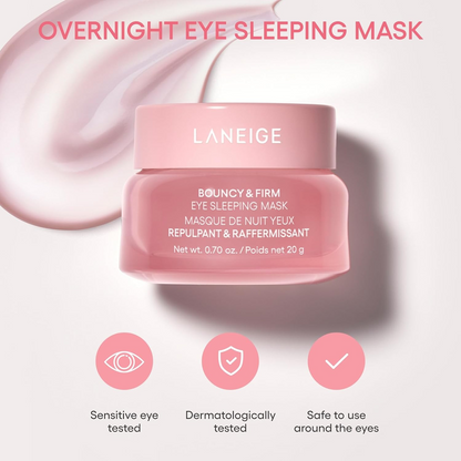 LANEIGE Bouncy & Firm Eye Sleeping Mask 20ml: Depuff and Firm with Peony & Collagen Complex