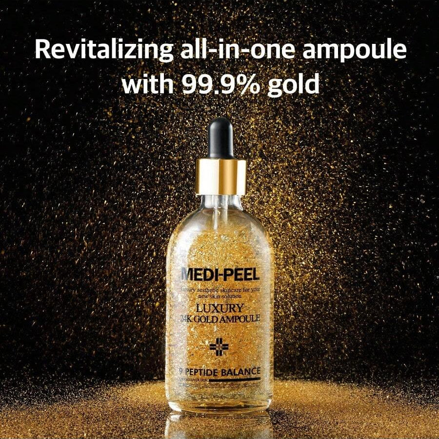 Medipeel Pure Gold 24K Ampoule 3.38 Fl.Oz / 100ml | 99.9% 24K Pure Gold All In One Ampoule, 5 Revitalizing Extracts To Minimize Moisture Loss, Brightens | Korean Skincare, For All Skin Types