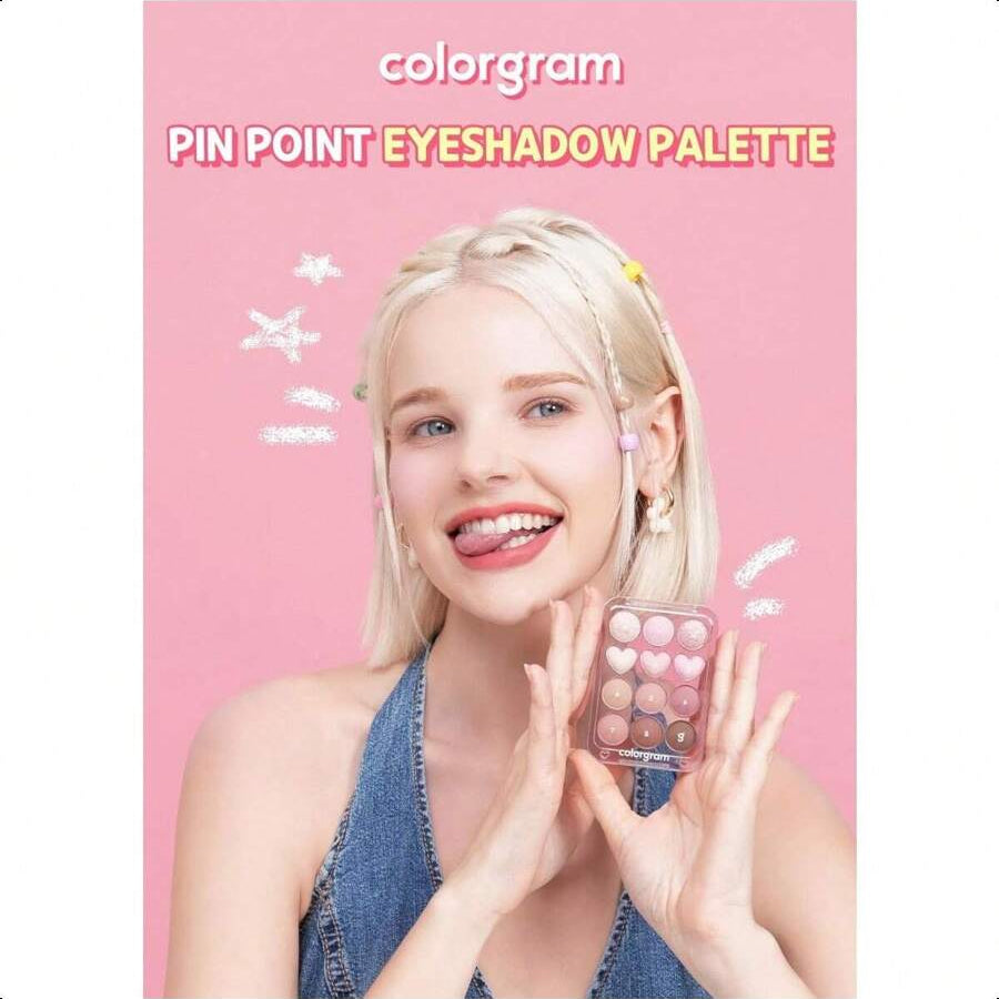Colorgram Pin Point Eyeshadow Palette 02 Pink+Mauve= | Ultra-Blendable Matte, Glitter