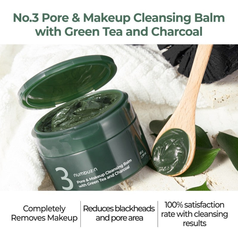 Numbuzin No.3 Pore & Makeup Cleansing Balm with Green tea and Charcoal (85g)