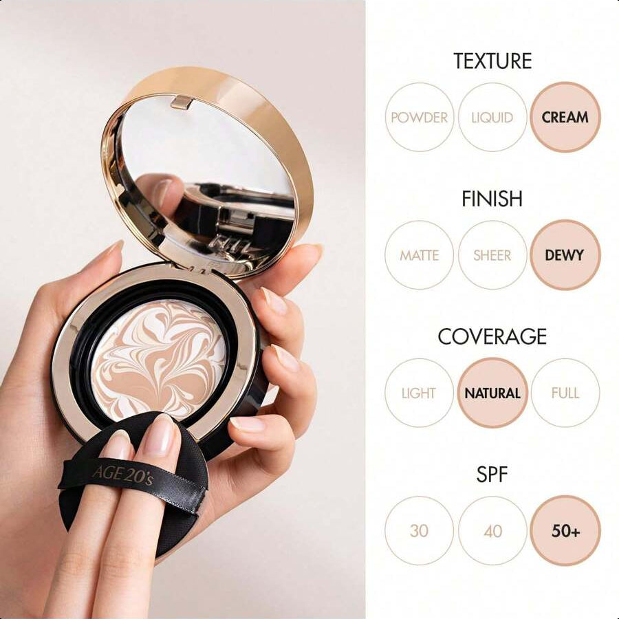 Age20's Signature Essence Pact SPF 50+ | Pack Of 2 | 23 Medium Beige14g/0.49 Oz | Cream Foundation, Dewy Finish