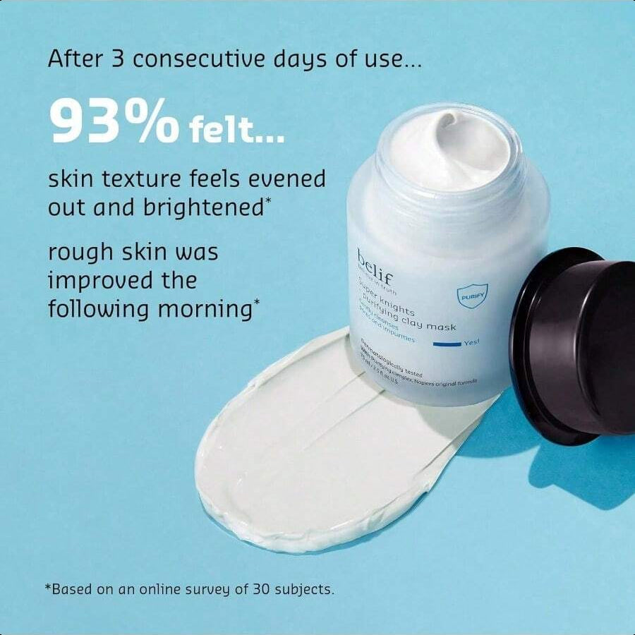 belif Super Knights Purifying Clay Mask, Hyaluronic Acid & Glycerin, Hydrating Wash Off Clay Face Mask