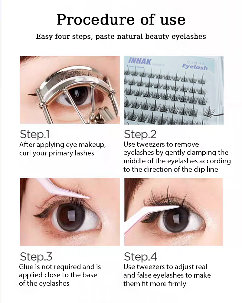 [100% Original] Inhak Upgrade Glue-Free Eyelash - A ver. Natural Curl/B ver. Volume and Curl Eyelashes Extension Simulation Segmented Grafting DIY Lashes False Eyelash Makeup Tool