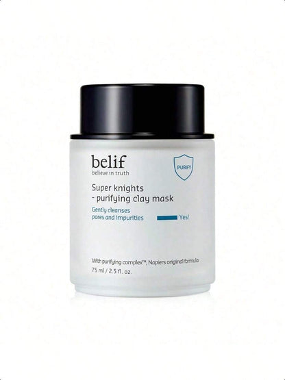 belif Super Knights Purifying Clay Mask, Hyaluronic Acid & Glycerin, Hydrating Wash Off Clay Face Mask