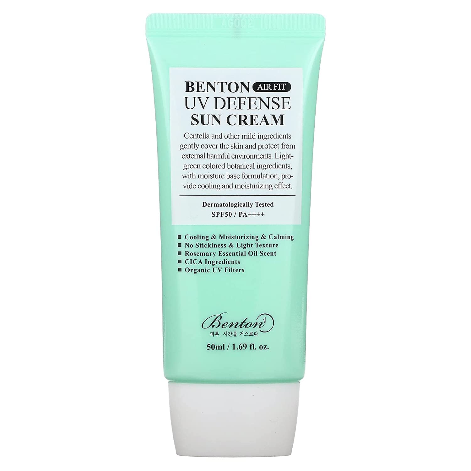 Benton Air Fit UV Defense Sun Cream, SPF 50/PA++++, 1.69 fl oz (50 ml), UV Protection, Brightening, Wrinkle Care, Without White Cast, Lightweight yet Moisturizing, Soothing and Calming Properties, Maintaining Youthful Skin