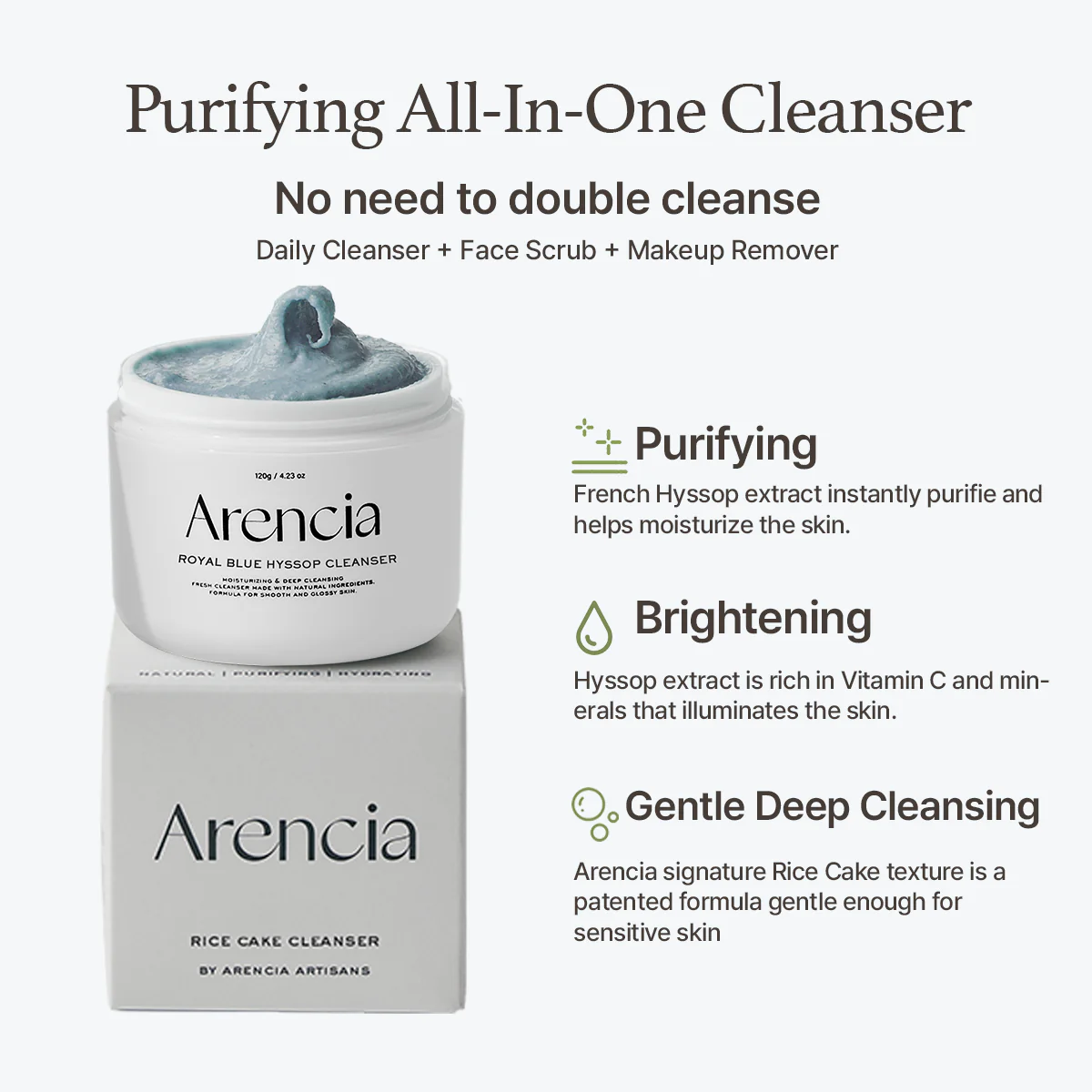 Arencia Blue Hyssop Rice Mochi Cleanser 120g