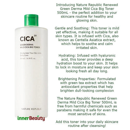 Nature Republic Renewed Green Derma Mild Cica Big Toner 500ml