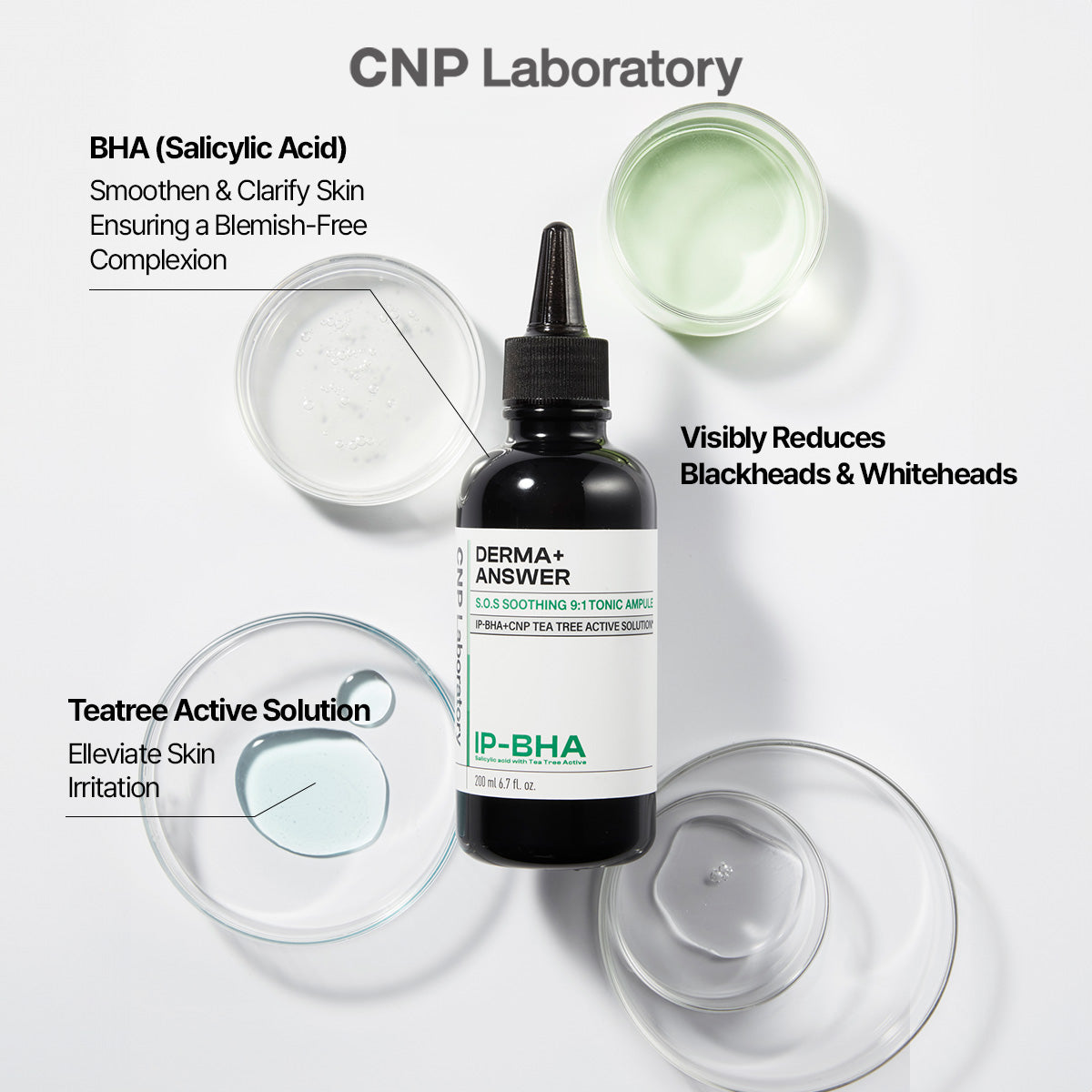 CNP Laboratory Derma+ Answer SOS Soothing Tonic IP-BHA Ampule-Soothing, Exfoliating, Tea Tree