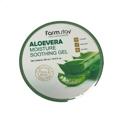 Farmstay Aloe Vera Moisture Soothing Gel - Hydrating Face Moisturizer - After Sun Gel For UV-Exposed Skin - Lightweight Body Moisturizer - 10.14 Oz 300ml